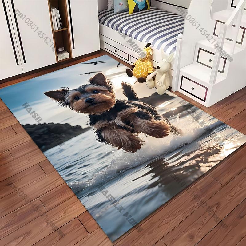 Joyful dog playing at beach carpet Yoga living room room decor children's crawling mat doormat area rug games mat