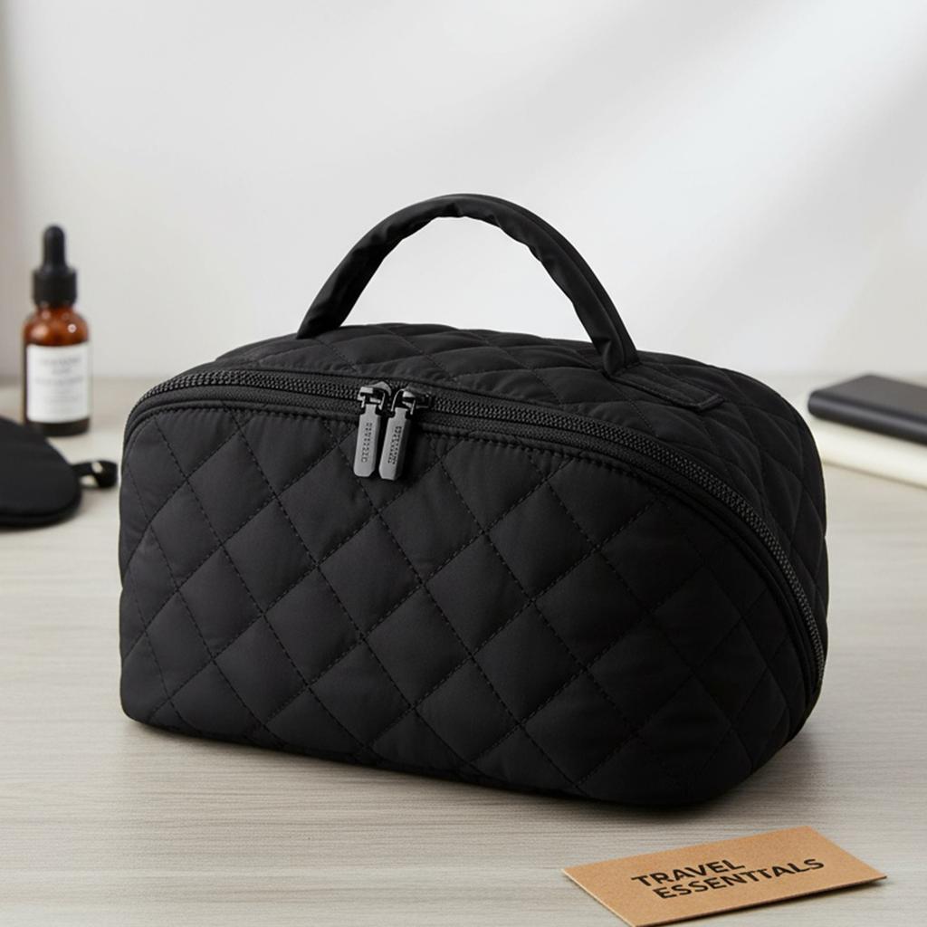 Cotton Cosmetic Organizer with 5 Dedicated Pockets Toiletry Organizer with Handle for Women Toiletries Accessories Brushes