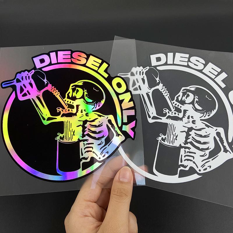 1PC DIESEL ONLY Skeleton Drinking Car Stickers Waterproof Auto Gasoline Fuel Tank Cap Durable Vinyl Decals Skull Decoration