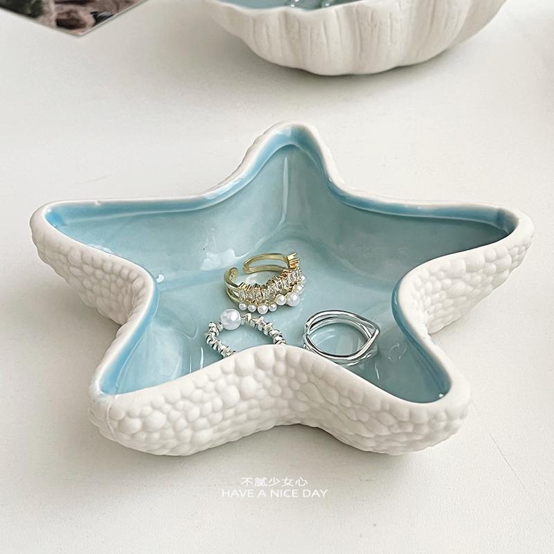Ocean Style Jewelry Storage Box Shell Conch Starfish Ceramic Jewelry Box Desktop Ornament