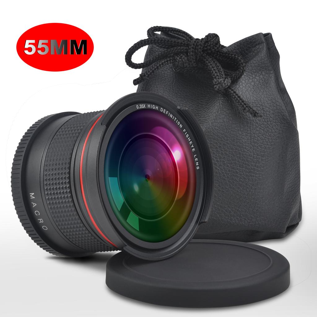 Obiectiv Profesional Fisheye cu Unghi Larg 55MM 0.35X (cu Porție Macro) pentru pentru Camere Sony Alpha Nikon D3400 D5600