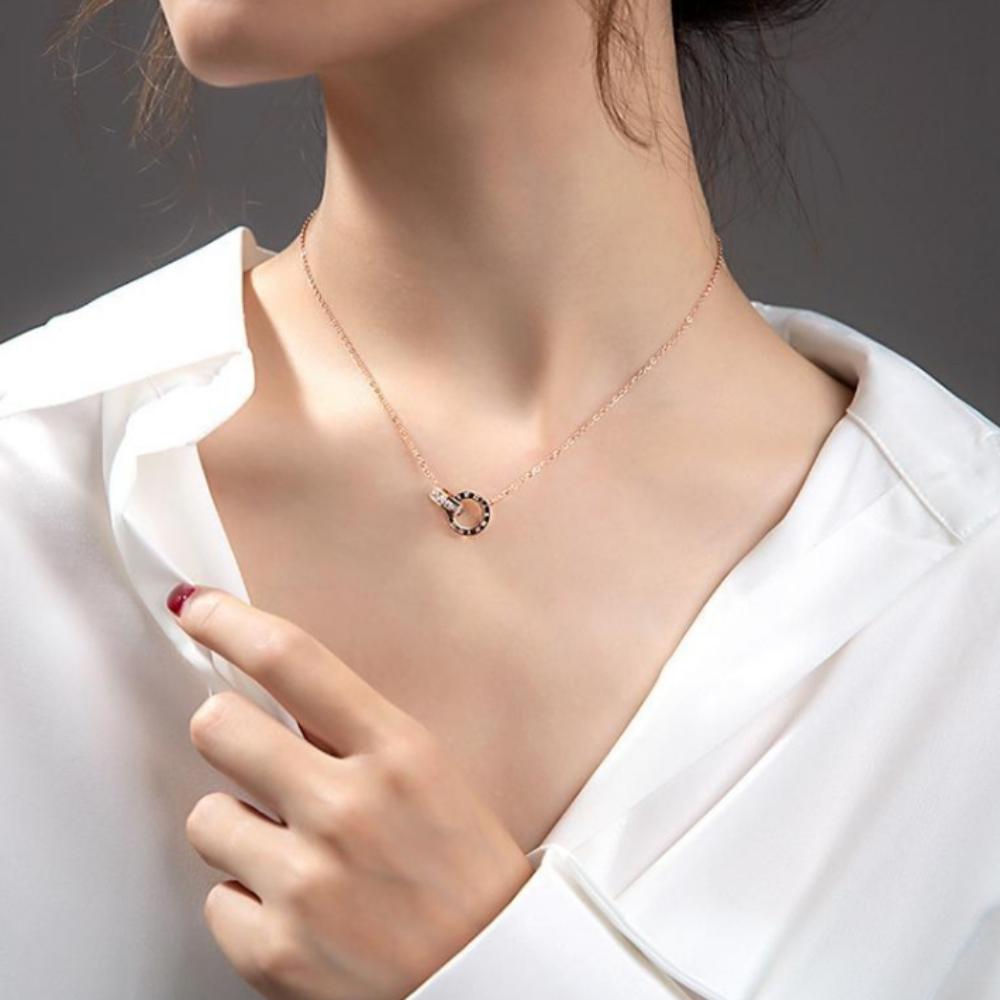 Voyager Titanium Rose Gold Cross Ring Necklace