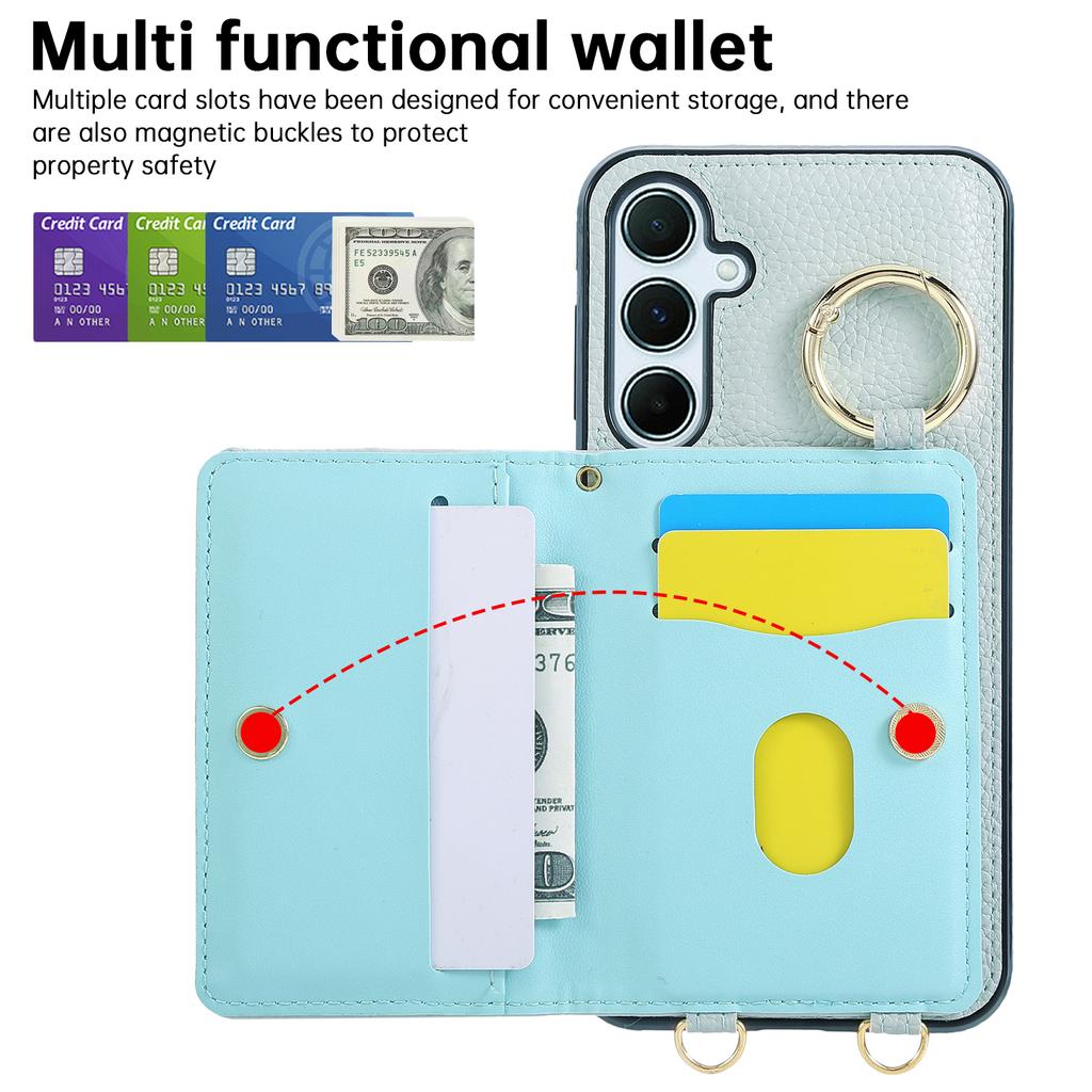 Crossbody Cards Solt Wallet Ring Holder Leather Case For Samsung S25 Ultra S24 Plus S23 S22 A56 A16 A36 A26 Long Lanyard Cover