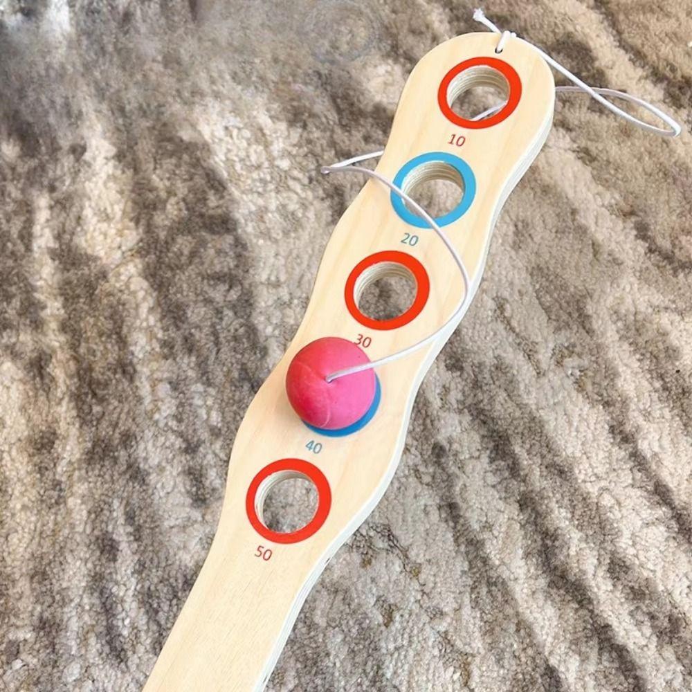 Wooden Paddle Wooden Target Ball Red Ball Rebound Ball Game  Interactive Toy