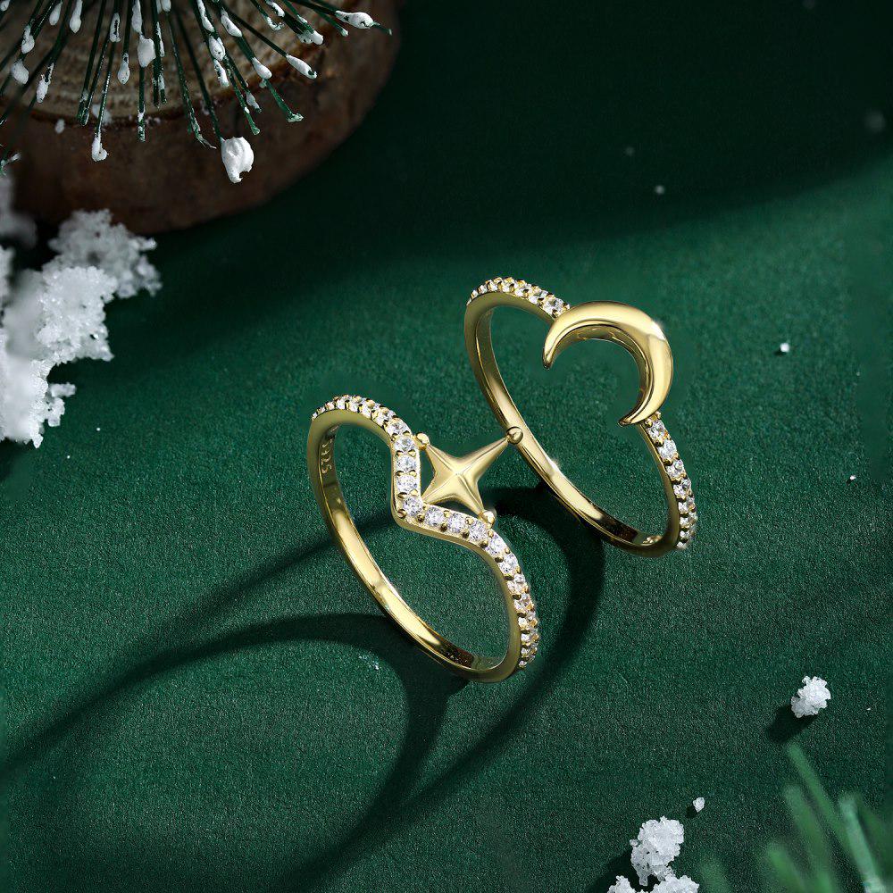 S925 Sterling Silver Star & Moon Christmas Ring for Women - Japanese and Korean Style with Luxury Micro Zirconia
