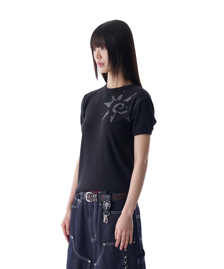 AAKAM Ribbed Star Ringer Top (Black)