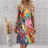 Plus Size V Neck Sleeveless Dress Green Hills Waterfall Natural Print For Outdoor Nature Exploration