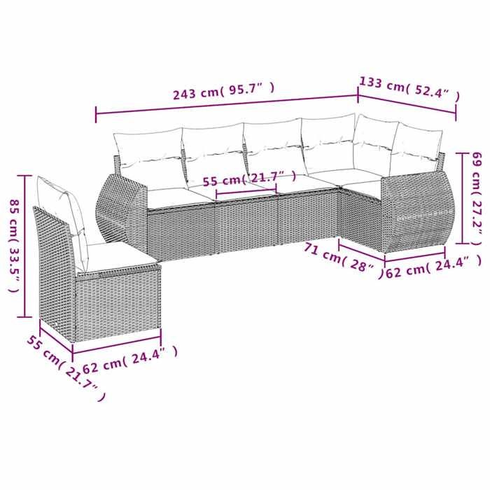 VidaXL Garden Lounge Set with Cushions 6 Pcs, Patio Sofas, Patio Furniture Set, Outdoor Furniture, Grey 3221431