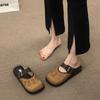 2024 summer new outer wear bag head slippers women's retro versatile Muller shoes square head one pedal half drag hole shoes