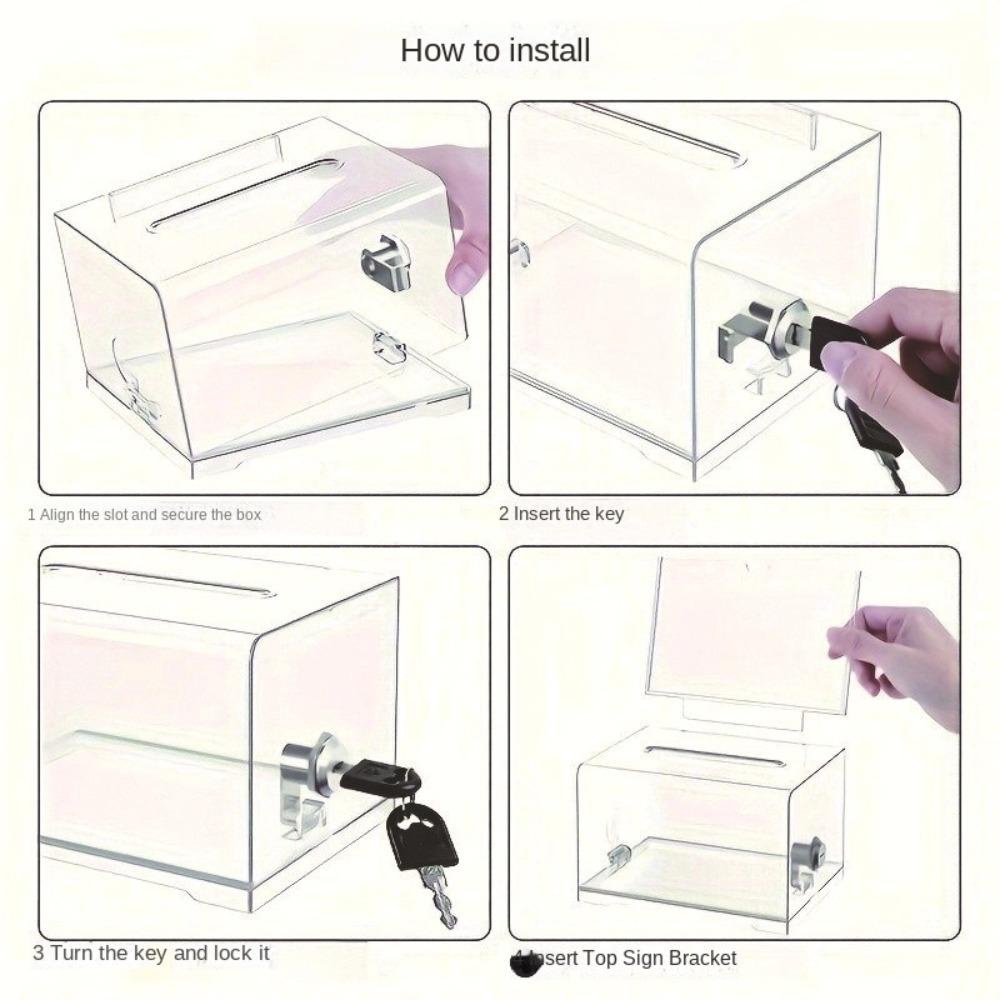 Transparent Acrylic Donation Box with Locks Coin Storage Container Feedback Suggestion Cases Raffle Ticket Box Cube Tip Box