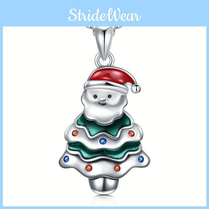 Santa Christmas Geometric Pendant Necklace Inlaid Alloy Holiday Celebration