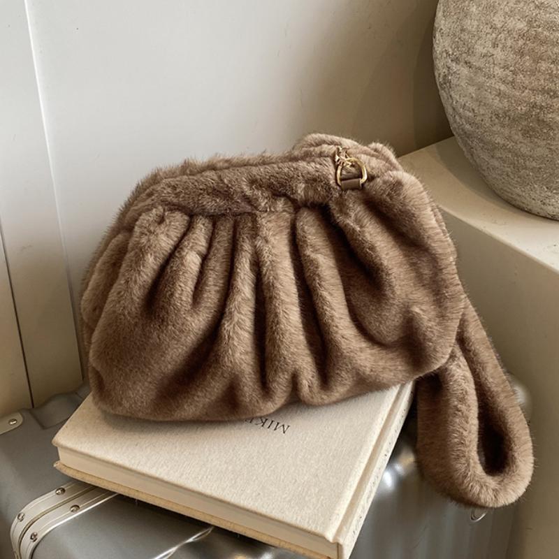 Premium Soft Pleated Cloud Bag Fashion Faux Fur Luxury Handbags For Lady Crossbody Bag Exquisite Evening Bag Women's Shell Bag