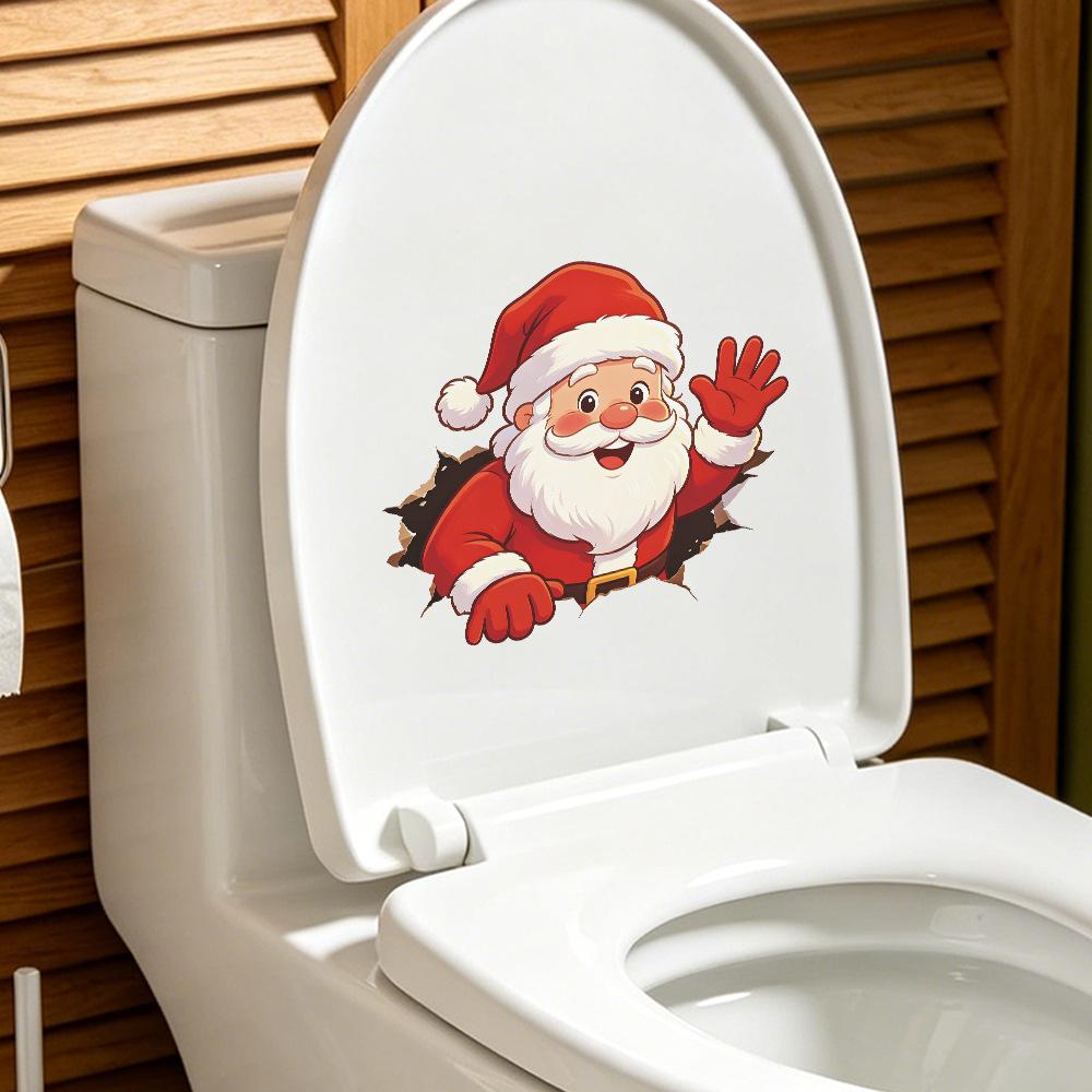 Christmas Creative Hole-themed Santa Claus Bathroom and Toilet Decoration Stickers for The Bathroom and Toilet Area