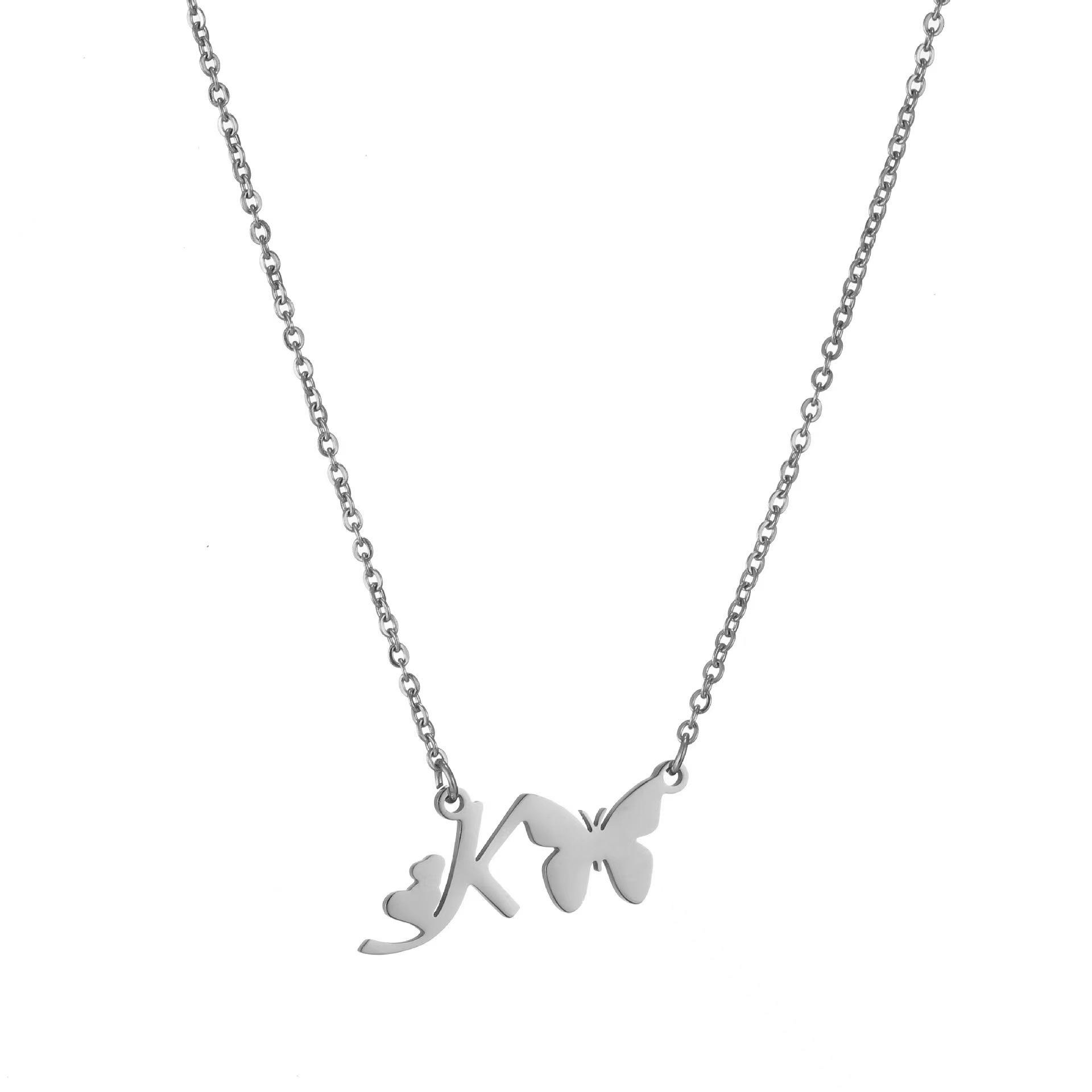 Stainless Steel Non-fading Women s Trendy Butterfly Letter Necklace