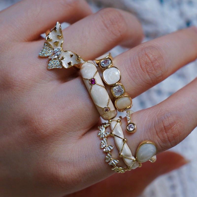 Trendy Adjustable French Style Enamel Zircon Drip Ring For Fashionable Womens Accessory