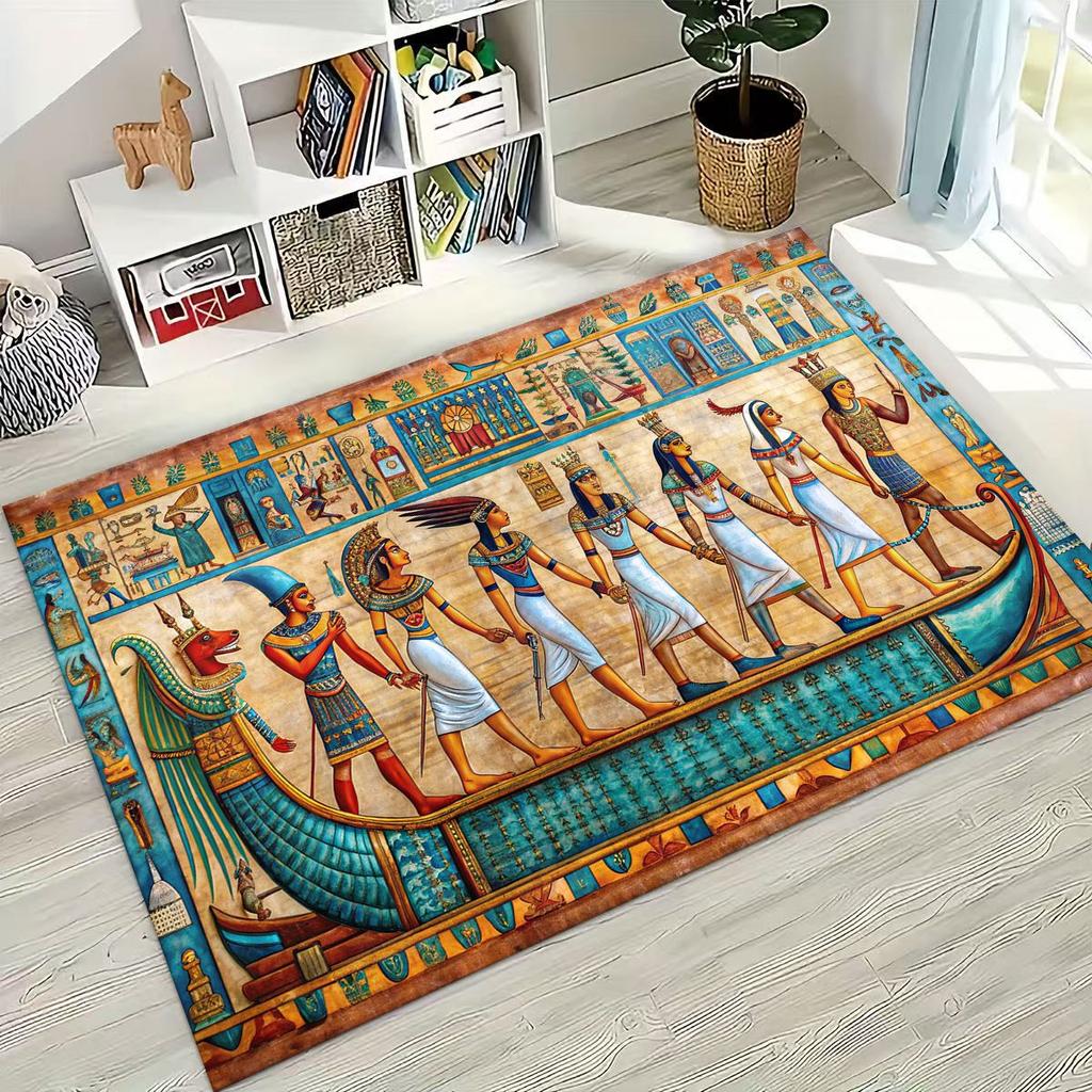 Ancient Egyptian Hieroglyphic Symbols Carved Murals Rug Carpet for Bedroom Living Room Sofa Doormat Decor,Kid Non-slip Floor Mat