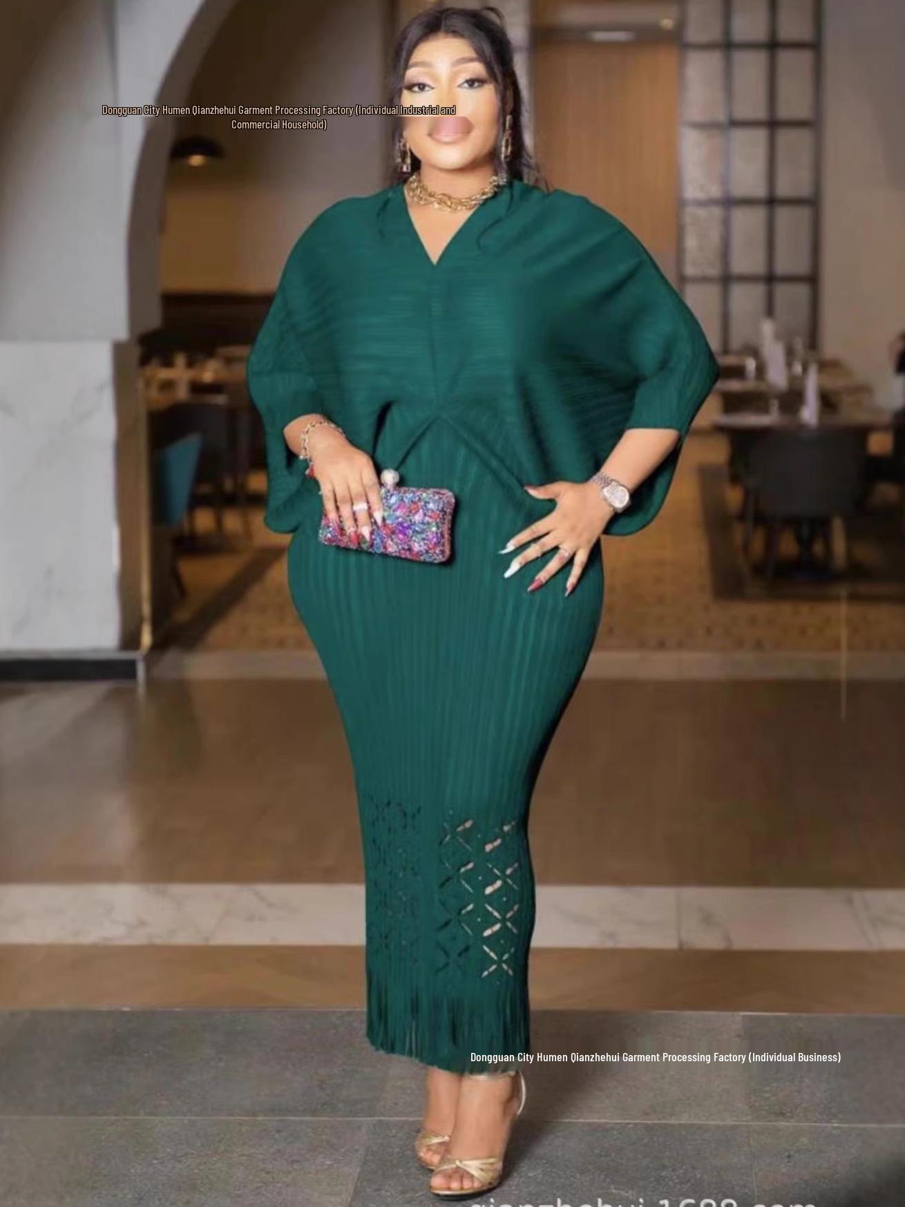 Miyaki Plus Size Elegant Fishtail Batwing Sleeve Tassel Dress Red 00171