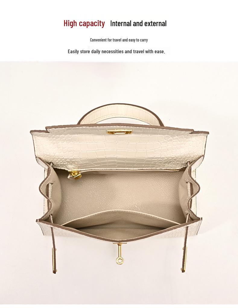 Matte Crocodile Pattern Genuine Leather Kelly Bag - Versatile Handbag, Shoulder, and Crossbody Style