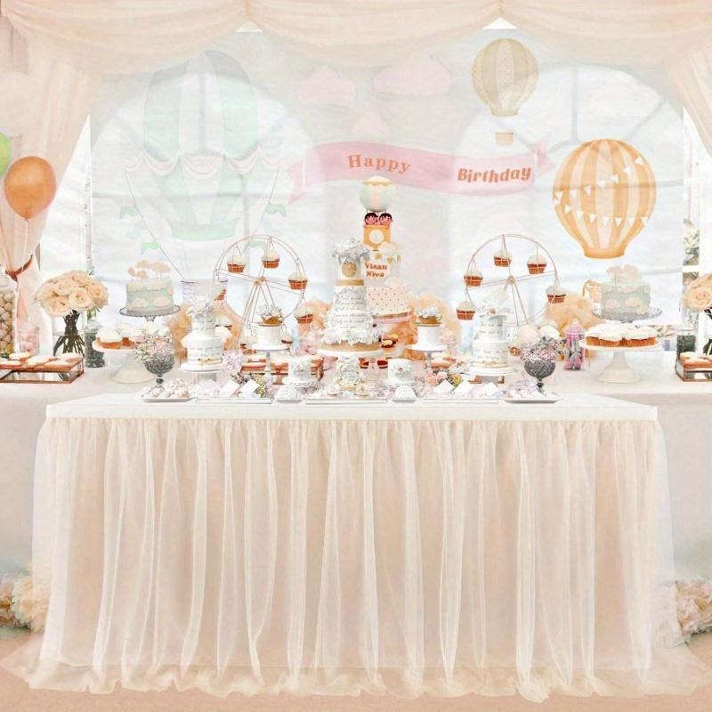1pc Blush Pink Sheer Ruffle + Lining Table Skirt, Fits Rectangular and Round Tables - Perfect for Birthday Parties, Weddings, Bridal Showers