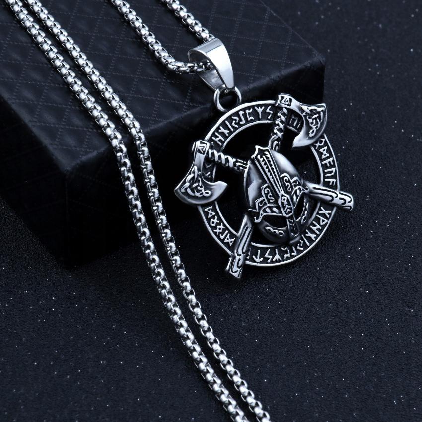 Silver Viking Axes Rune Nordic Necklace 406