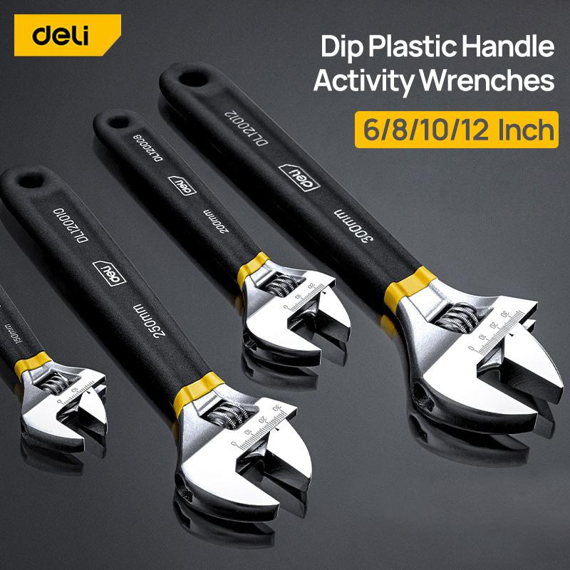 Deli Adjustable Wrench Large Opening Long Handle Universal Spanner Carbon Steel Mechanical Workshop Hand Car Repair Tools