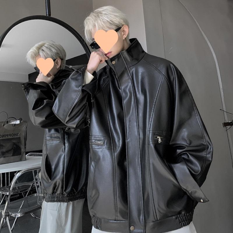 Retro Motorcycle Jacket Men's Handsome Short Casual Spring and Autumn High-end Loose Stand-collar Bomber Jacket