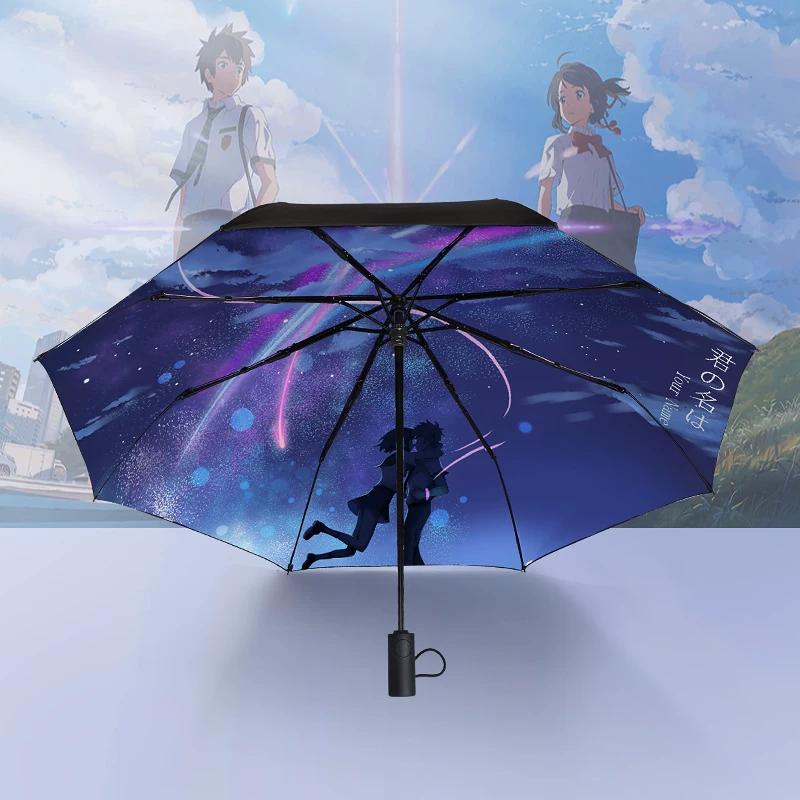 Ultra-Light Sun Umbrella, Dual-Purpose for Sun and Rain, Anti-Uv, Two-Dimensional Umbrella, Foldable Black-Coated Sun Protection Umbrella, Anime