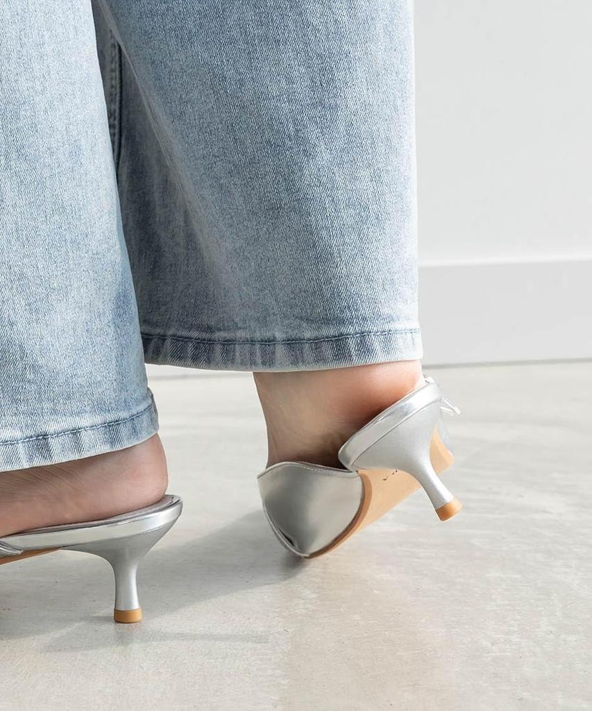 Randa Double Strap Pointed Toe Mule Pumps ED35194 SILVER L