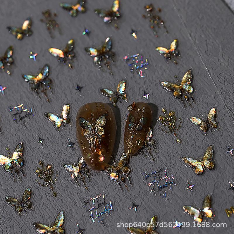 Red Shell Butterfly Nail Stickers: 3D Jelly Fantasy Decals