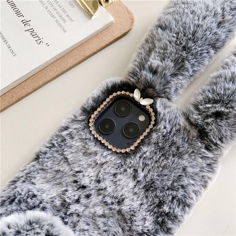 Mykt Plysj Furry Kanin Deksel For iPhone 16 13 14 15 11 12 ProMax 3D Kanin Varmt Pels Hår Deksel