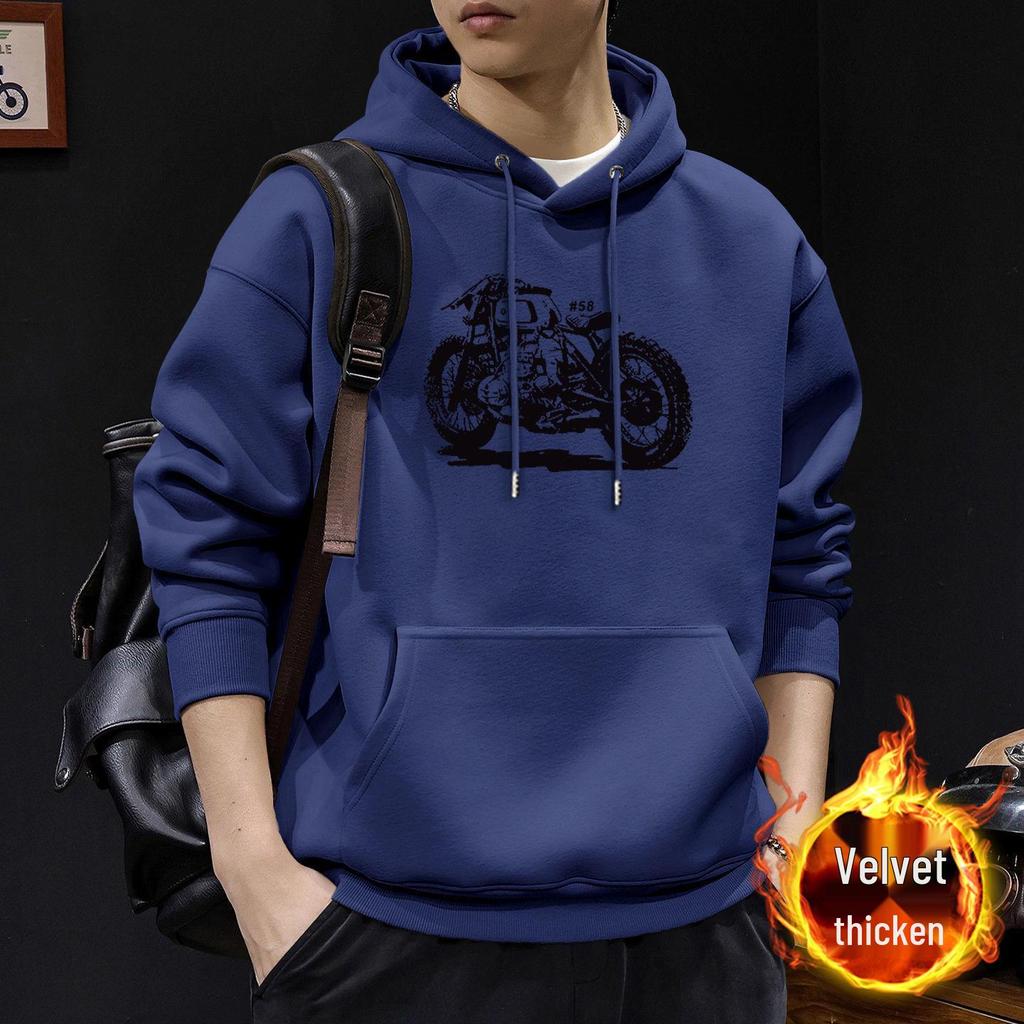 Men's Heavyweight Velvet-Lined Hooded Sweatshirt: Trendy American High Street Jacket for Autumn/Winter