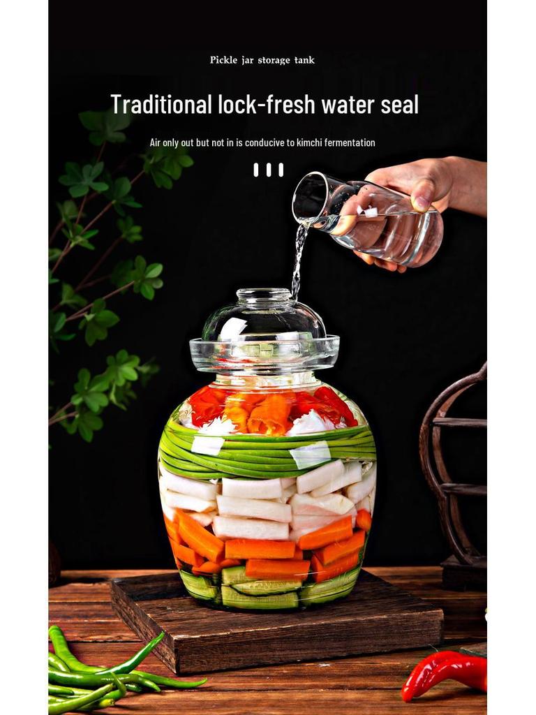 Verdicktes Glas-Gurkenglas mit Innendeckel für Sauerkraut, Kimchi und eingelegtes Gemüse