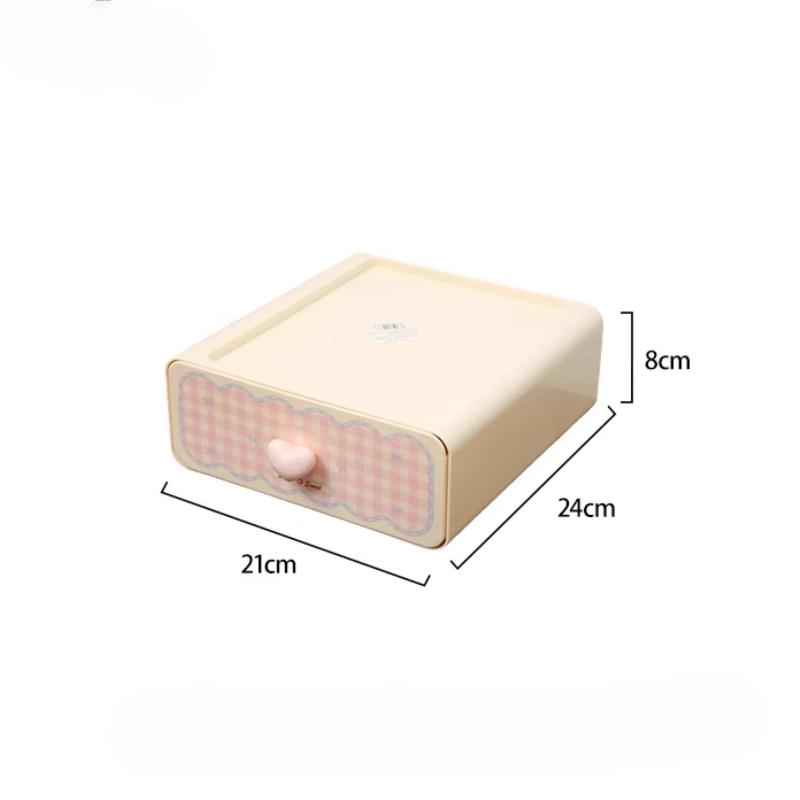 Kawaii Cream Stationery Storage Box Organizer Large Capacity Student Dormitory Sundries Cosmetic Drawer-style Storage Rack Stack