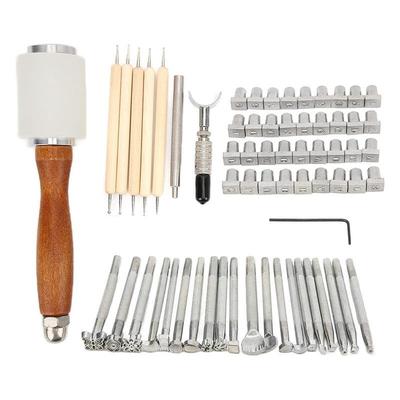 2025 Trend Zinklegierung und Buchenholz Handwerkzeugset- Leder für DIY-Projekte Enthält 21 Muster mit Buchstaben und Zahl
