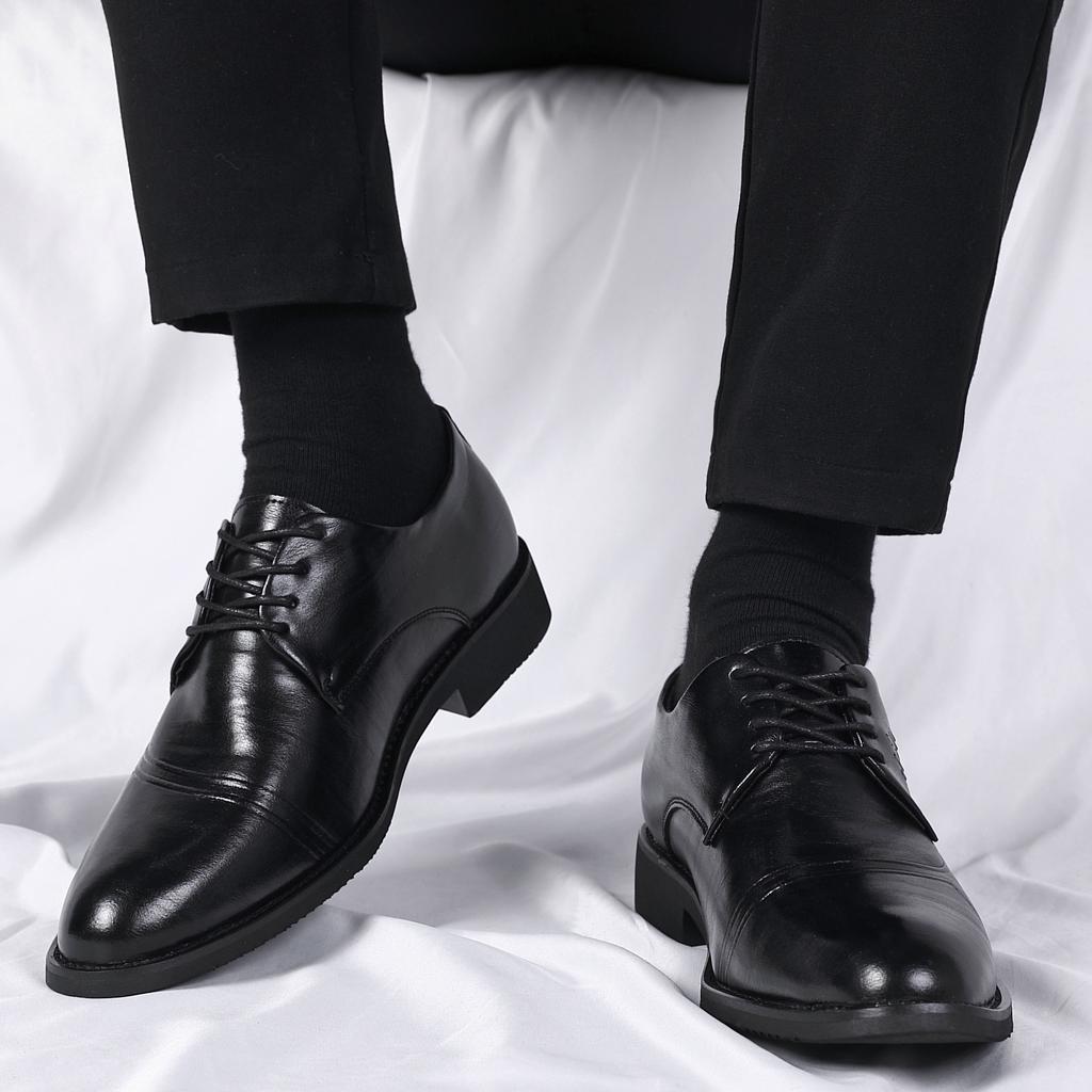 Spring Leather Shoes Men's Business Dress Genuine Leather Casual British Pointed Head Korean Version Trend Breathable Inner Height Increase Men's L