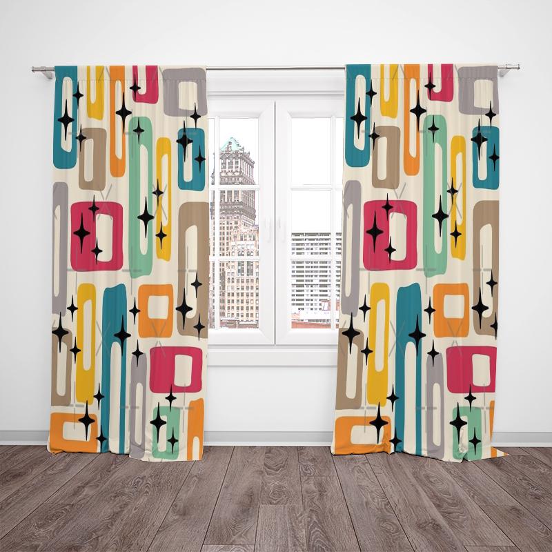 Selling 100,000 - simple geometric environmental protection polyester printed curtain limited time special + gift combination