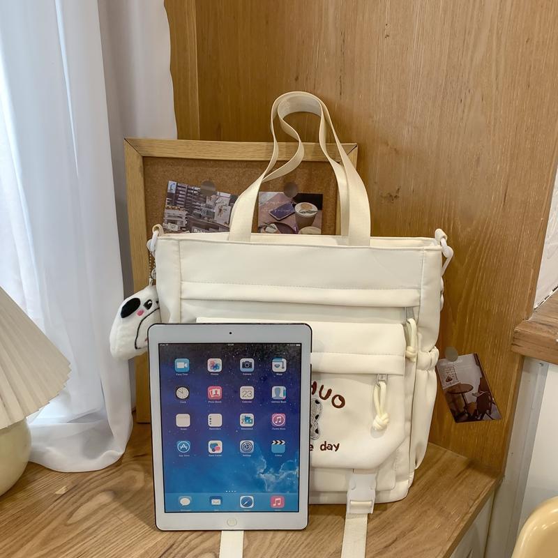 Torba tote w stylu koledżowym dla uczniów szkół średnich i ponadpodstawowych, z kreskówkowym haftem szczeniaka, o dużej pojemności, na ramię