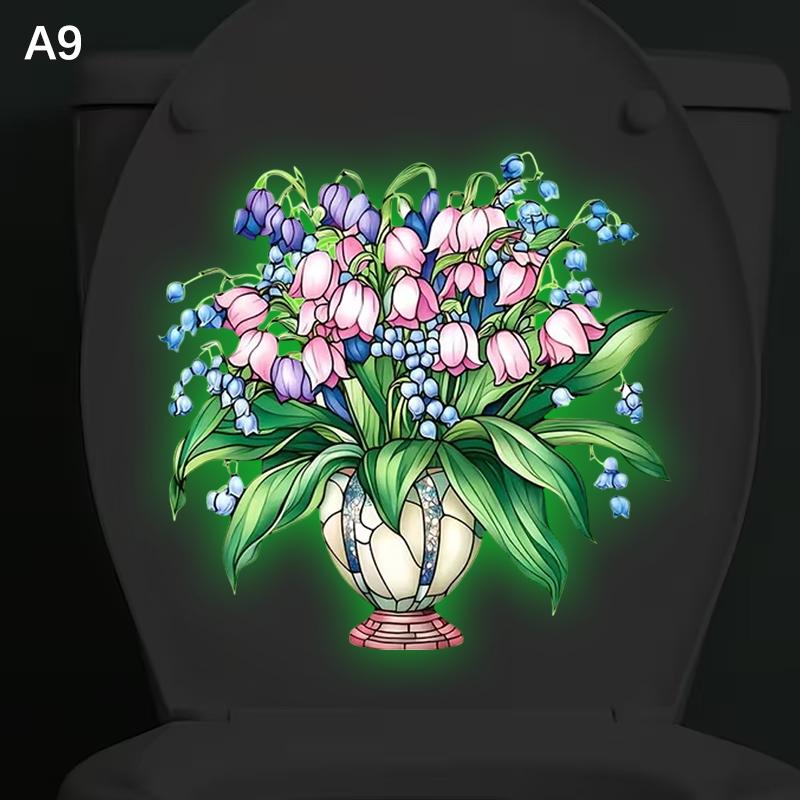 Glow-In-The-Dark Flower Toilet Sticker Luminous Toilet Decal Removable Self-Adhesive Home Decor Stickers For Bedroom Living Room