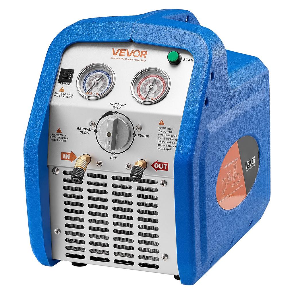 Portable Refrigerant Recovery Machine, 1 HP 220-240V 50Hz Dual Cylinder AC Recovery Machine for Liquid Vapor Refrigerant, 1450 RPM Recycling Unit HVAC