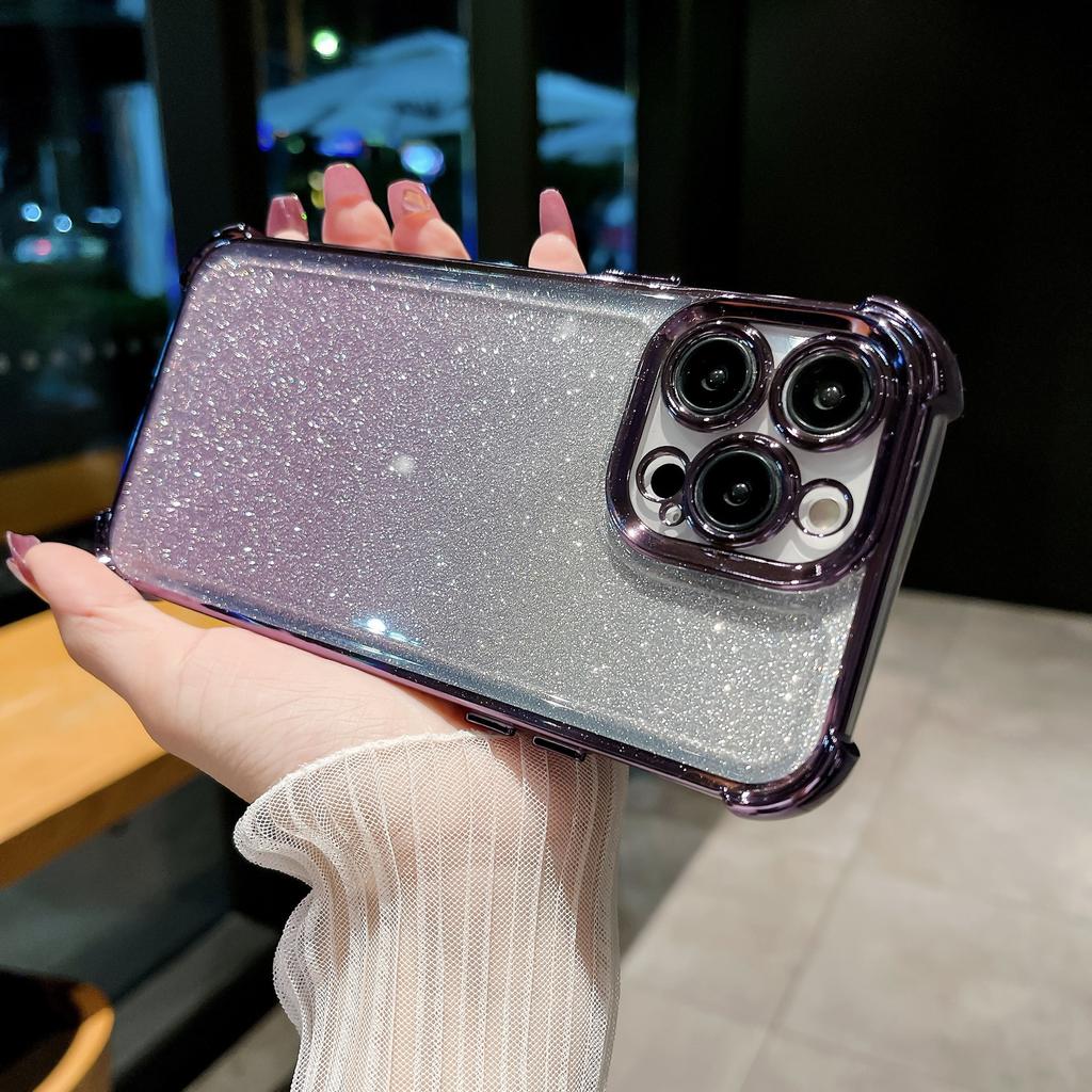 Funda para iPhone 16 Pro Max con Esquinas Reforzadas Anti-caídas Galvanizado Adecuada para Brillo Degradado Apple 14/13 Funda Protectora