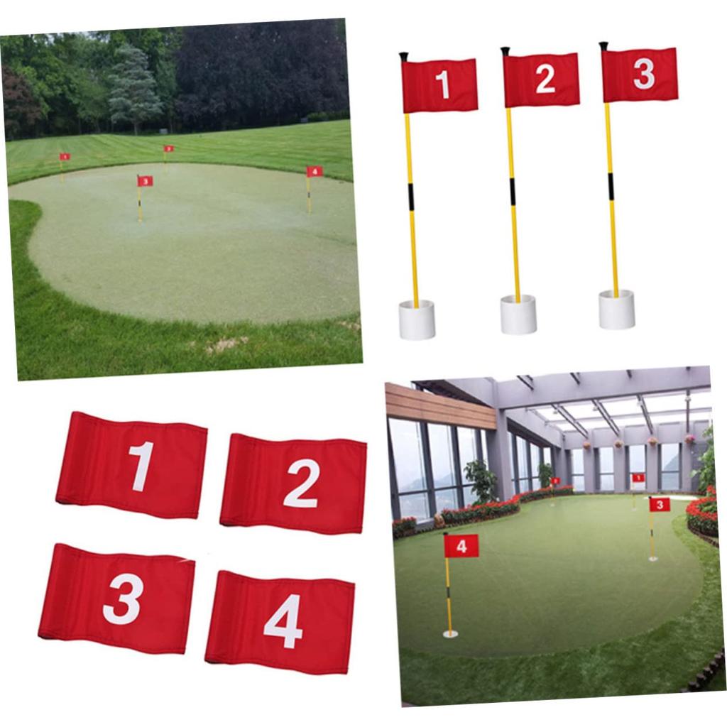 Sewroro Golf Green Flags, Practice Golf Flags with Numbered Targets, Set of 4, Red Nylon, for Grand Golf, Putting Practice, Outdoor Golf Training,