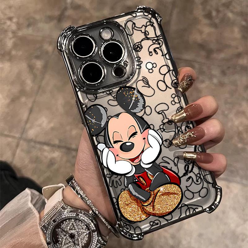 Graffiti M-Mickey Minnies Plating Phone Case For iPhone 17 17e 16e 16 15 14 13 12 11 Pro Max X XR XSMax Mini Air Plus Anti-Fall