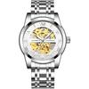 Men's Luxury Skeleton Watch Silver Stainless Steel Waterproof Automatic Luminous Diamond Roman Dial