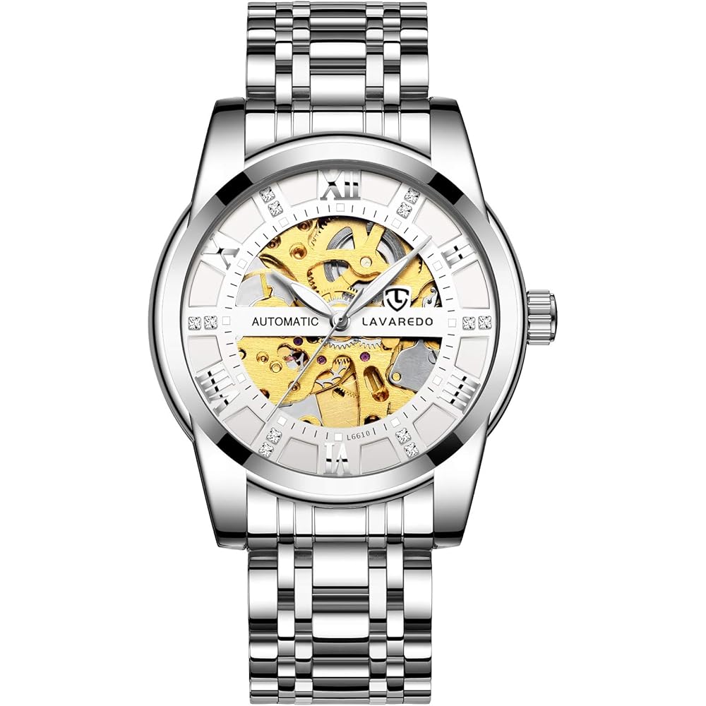Men s Luxury Skeleton Watch Silver Stainless Steel Waterproof Automatic Luminous Diamond Roman Dial