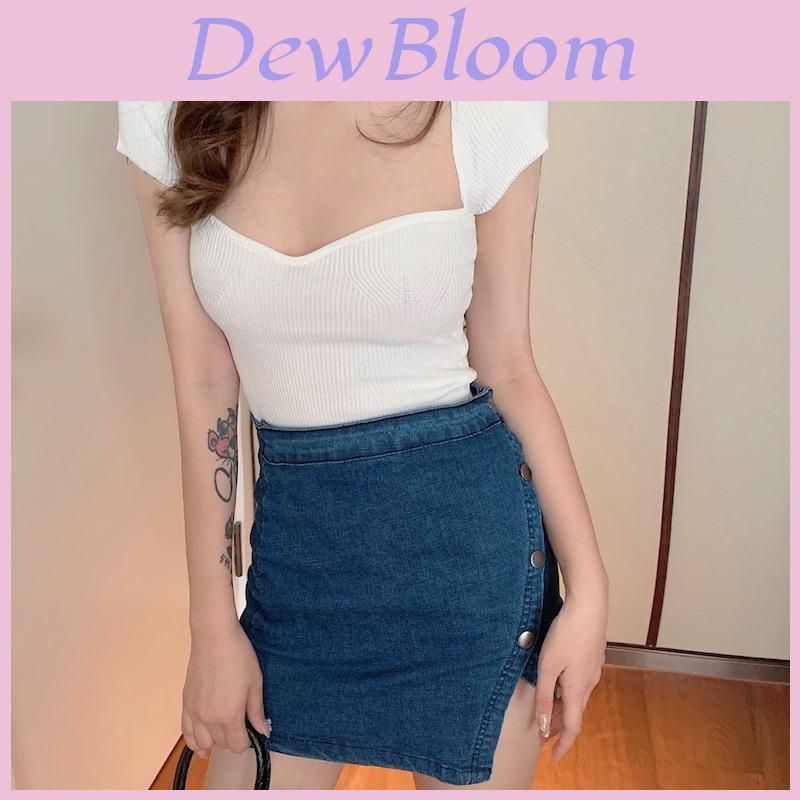 Womens Short Sleeve Knit Top With Splicing Design For Summer Casual Wear