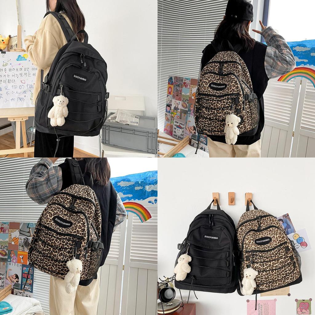 Original Japanese Harajuku Style Retro Leopard Print Student Backpack Korean Version Ulzzang Versatile Large Capacity