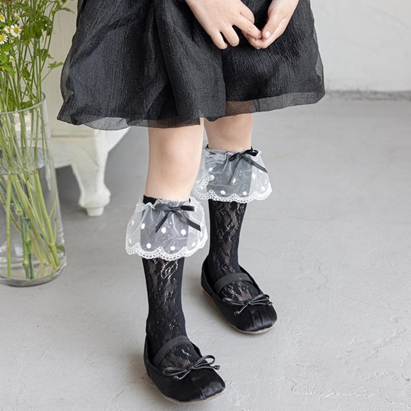 Breathable Ballet Socks for 3-13 Years Girls Feature Lovely Bowknot Design, Lovely Kids Middle Tube Socks Stackable