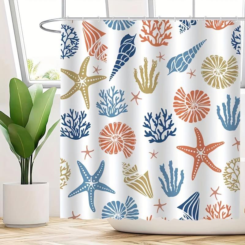 1Pc Exquisite Starfish Pattern Shower Curtain, High-End Elegant Bathroom Curtain, Bathroom Decoration Pattern