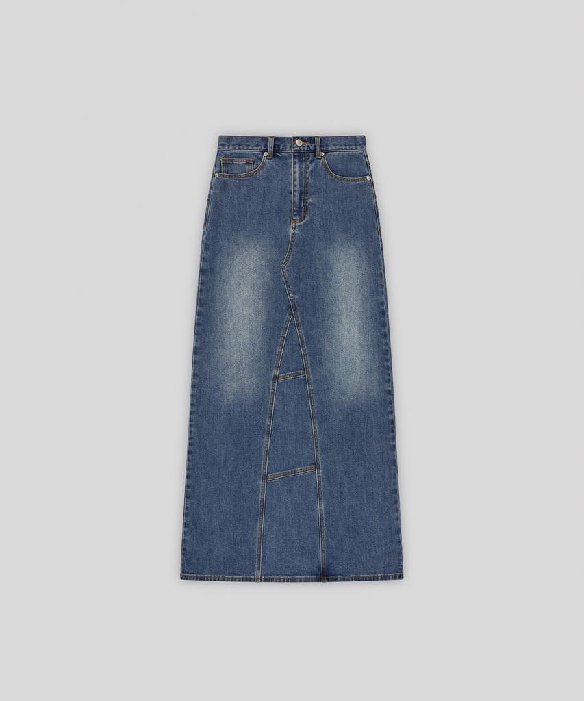 Loutaideu Washed Maxi Denim Skirt [Blue]