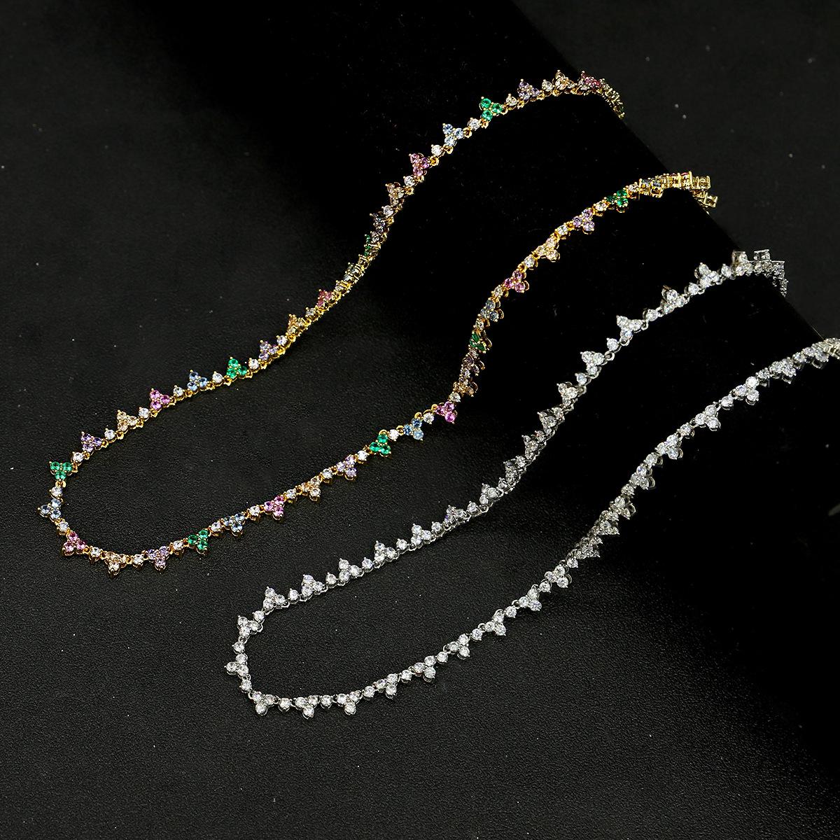 

Colorful Zircon Tennis Necklace with Floral Hip-Hop Layered Design 16 inches (40cm)